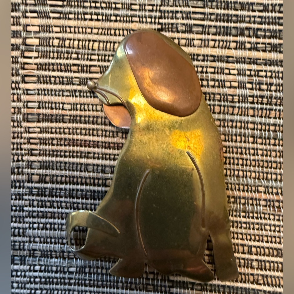 Vintage Dog Brass Copper Silhouette Brooch Pin Brass Handmade